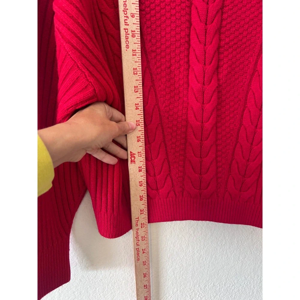 Tommy Hilfiger Chunky Preppy Red Cable Knit‎ Crewneck Sweater SZ M